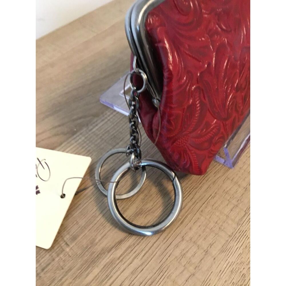 Patricia Nash (Lava) Oxblood Red Floral Tooled Leather Kiss-Lock Pouch NWT - Picture 3 of 6